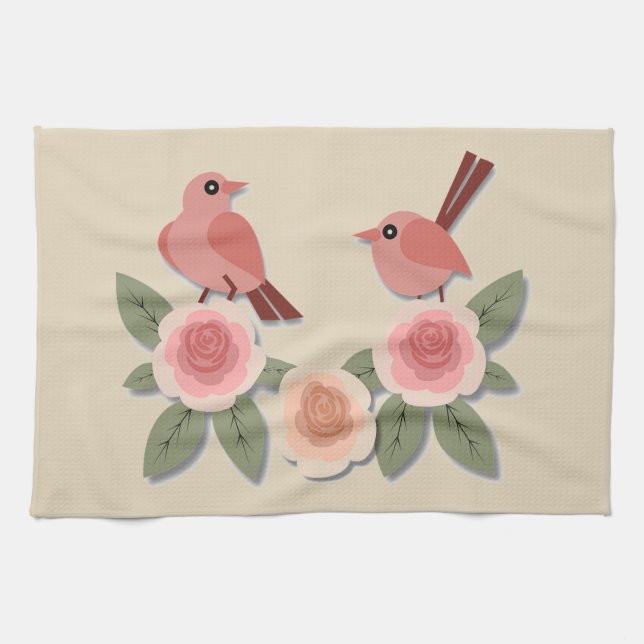Fåglar och blommor kökshandduk (Horisontell)