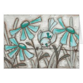 Fåglar och blommor/Laguna Blue - Blank Inside Hälsningskort