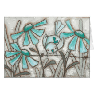 Fåglar och blommor/Laguna Blue - Blank Inside Hälsningskort