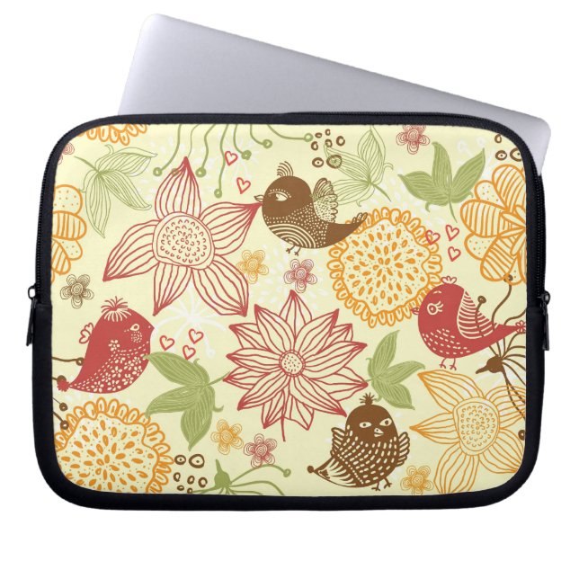 fåglar och blommor laptopsleeve laptop fodral (Framsidan)