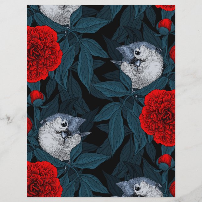 Fåglar och blommor med blå löv (Framsida)