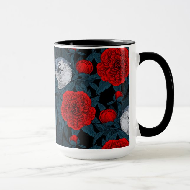 Fåglar och blommor med blå löv mugg (Höger)