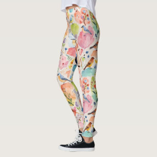 Fåglar och blommor med färgfärg leggings