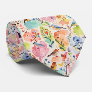 Fåglar och blommor med färgfärg slips
