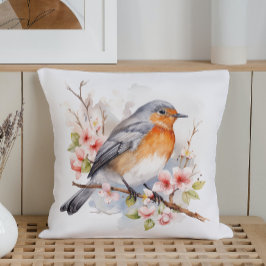 Fåglar och blommor med vattenfärg Vår Kudde