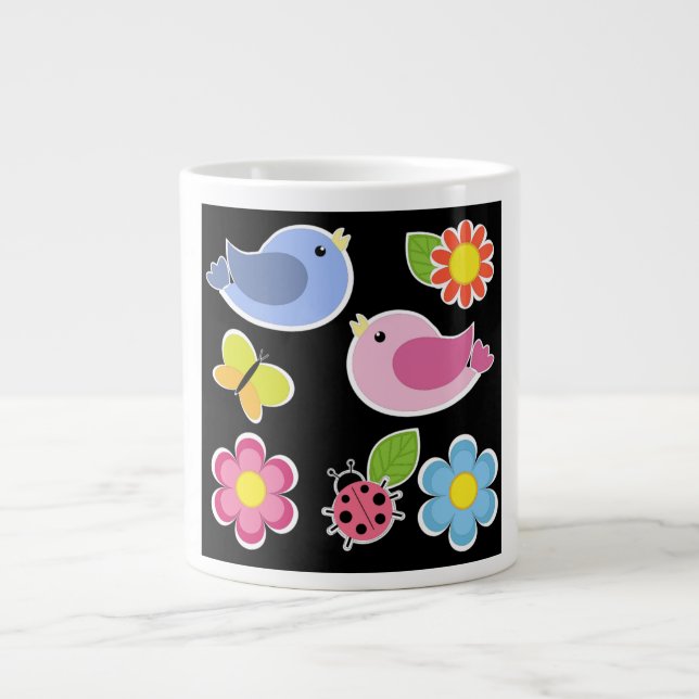 FÅGLAR OCH BLOMMOR MÖNSTER JUMBO MUGG (Framsidan)