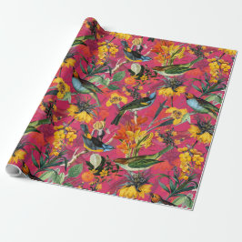 Fåglar och blommor Mönster på rosa Presentpapper