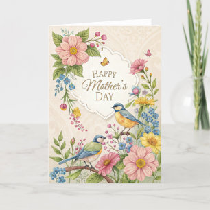 Fåglar och blommor Mors dag Meddelande