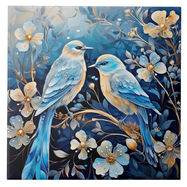 Fåglar och blommor, prydnadsfåglar och vackra kakelplatta (Framsidan)