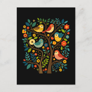Fåglar och blommor Scandinavian Folk Art Helg Vykort