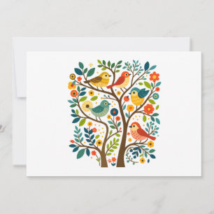 Fåglar och blommor Scandinavian Folk Art Inbjudningar