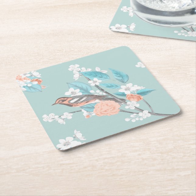 Fåglar och blommor underlägg papper kvadrat (Vinklad)