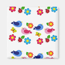 Fåglar och blommor vårtid magnet
