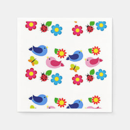 Fåglar och blommor vårtid pappersservett