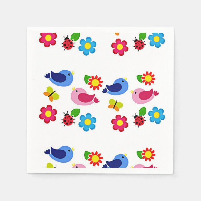 Fåglar och blommor vårtid pappersservett (Framsidan)