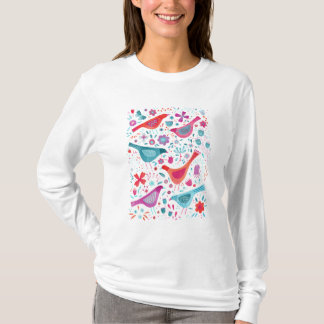 Fåglar och blommor Vattenfärg T Shirt