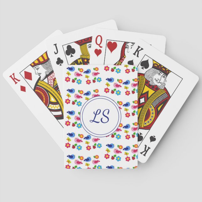 Fåglar och blommor, vita vår mönster casinokort (Baksidan)