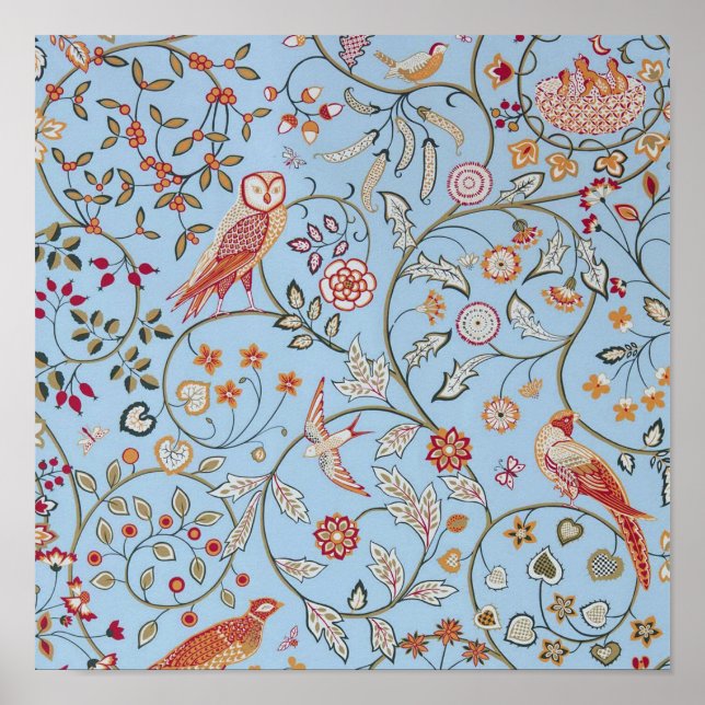 Fåglar och blommor, William Morris Poster (Framsidan)