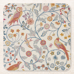 Fåglar och blommor, William Morris Underlägg Papper Kvadrat