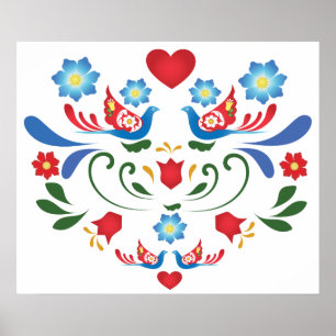 Fåglar och blomsterkonst poster