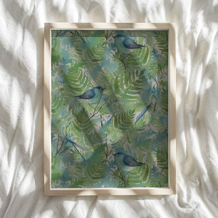 Fåglar och Dragonflies Mönster Art Poster