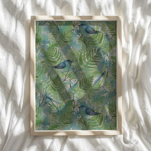 Fåglar och Dragonflies Mönster Art Poster (Birds And Dragonflies Pattern Art Print from Studio Posies.)