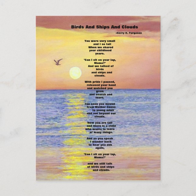 FÅGLAR OCH FARTYG OCH MOLN VYKORT (Framsida)