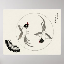 Fåglar och fjäril av Taguchi Tomoki (1860-1869) Poster
