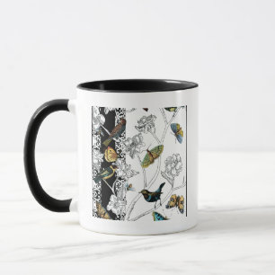 Fåglar och fjärilar i svartvitt mugg