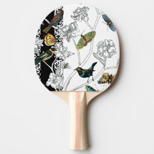 Fåglar och fjärilar i svartvitt pingisracket