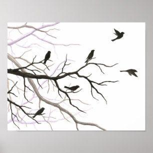 Fåglar och Grenar Fine Art Print Poster