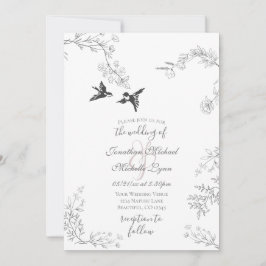 Fåglar och Grenar Söt Blommigt Garden Wedding Inbjudningar