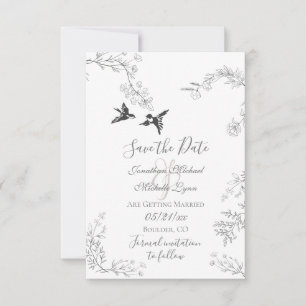 Fåglar och Grenar Söt Blommigt Garden Wedding Spara Datumet