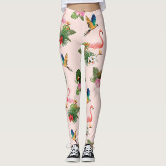 Fåglar och Handflatan Träd Löv Mönster Leggings