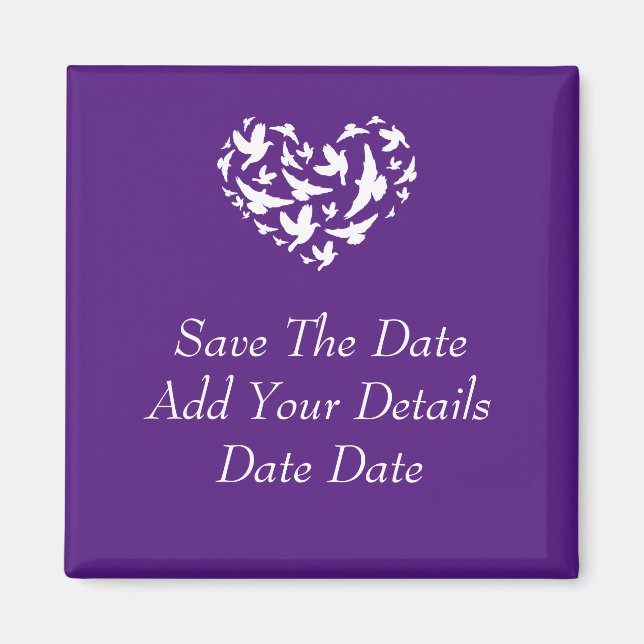 Fåglar och hjärtan Lila Spara datum magneter (Framsidan)