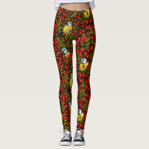 Fåglar och höfter, grönt och rött vid ro leggings