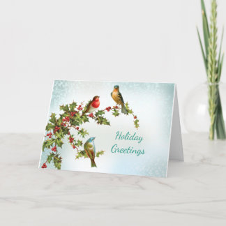 Fåglar och holly-Vintage-mappat Helgdag-kort Helgkort