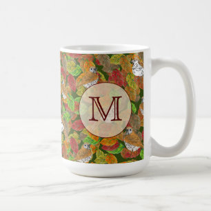 Fåglar och höst löv anpassningsbar inledande monog kaffemugg