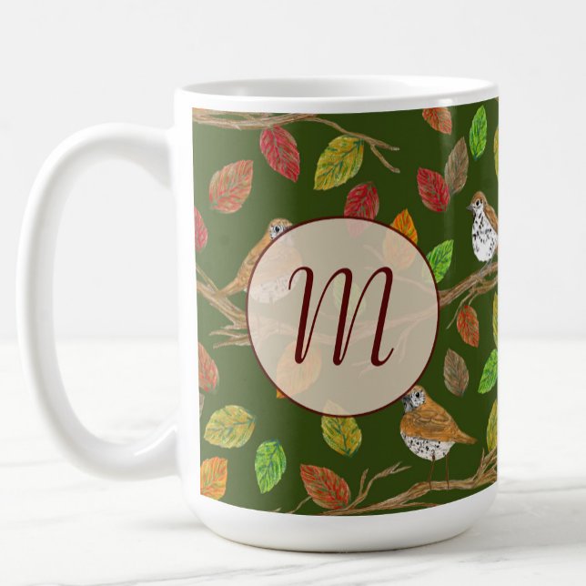 Fåglar och höstlöv anpassad initialmonogram kaffemugg (Skapare uppladdad)
