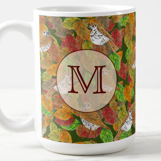Fåglar och höstlöv anpassad initialmonogram kaffemugg (Skapare uppladdad)
