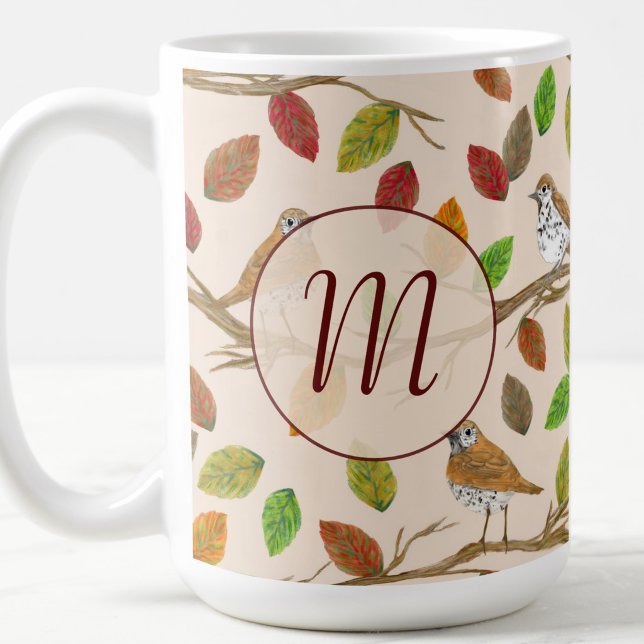 Fåglar och höstlöv anpassad initialmonogram kaffemugg (Skapare uppladdad)