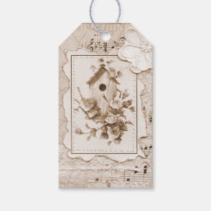 Fåglar och House Shabby chic Presentetikett