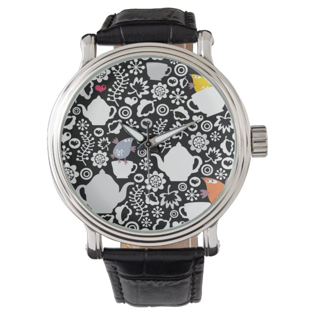 Fåglar och kopp mönster armbandsur (Framsida)