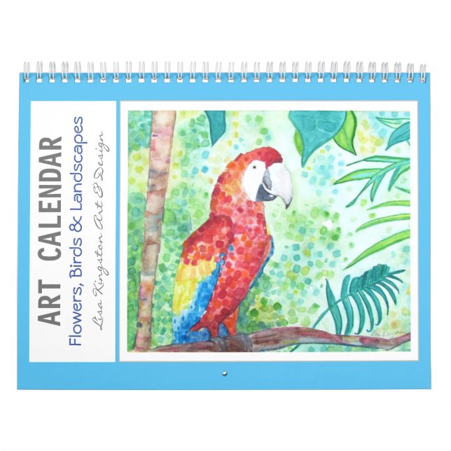 Fåglar och landskap i vattenfärgsblommor kalender (Omslag)