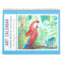 Fåglar och landskap i vattenfärgsblommor