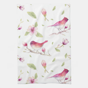 Fåglar och Magnolia Träd Kökshandduk
