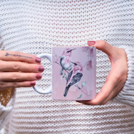 Fåglar och Rosa Blommigtar i vattenfärg Kaffemugg