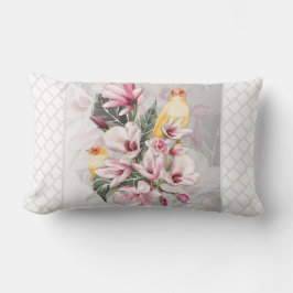 Fåglar och Rosa Magnolia-Blommar Lumbarkudde