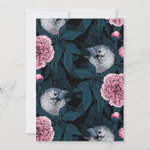Fåglar och rosa småblommor med löv