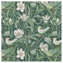 Fåglar och tulpaner Grönt Art nouveau